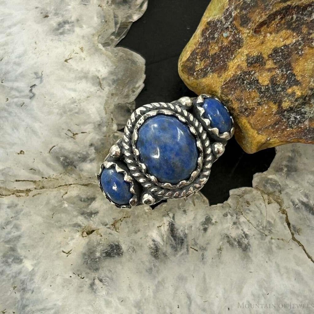 Carolyn Pollack Southwestern Style Sterling 3 Denim Lapis Ring Size 5 For Women